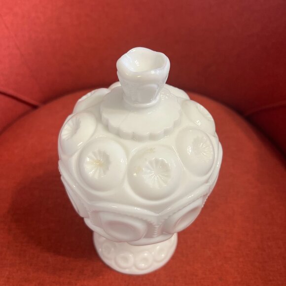 Vintage Moon and Stars Milk Glass Compote Jar with Lid - LE Smith 1960s - Picture 13 of 14
